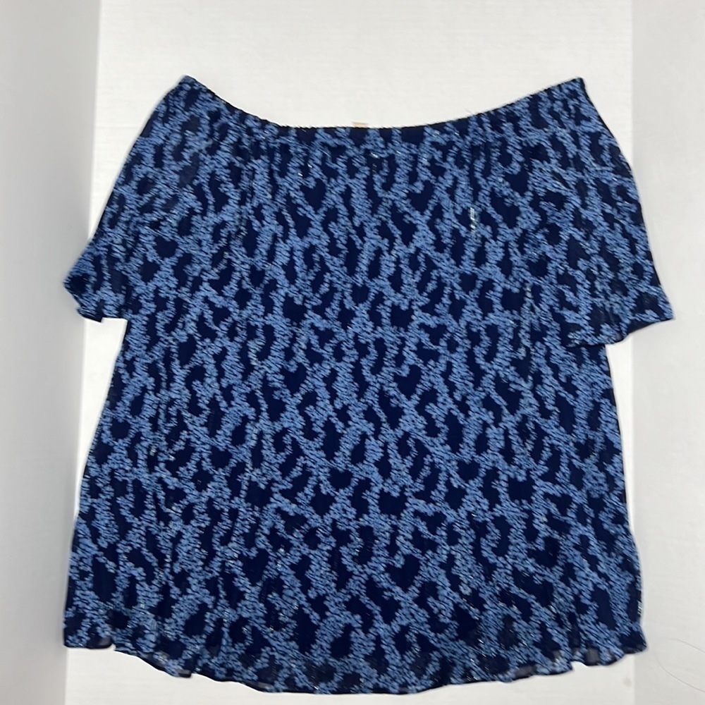 Michael Kors Sheer Blueberry Floral Print Off Shoulder Blouse Top 1X NWT  Blue - Picture 2 of 11